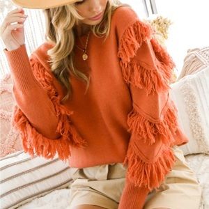 Orange Fringe sleeve sweater